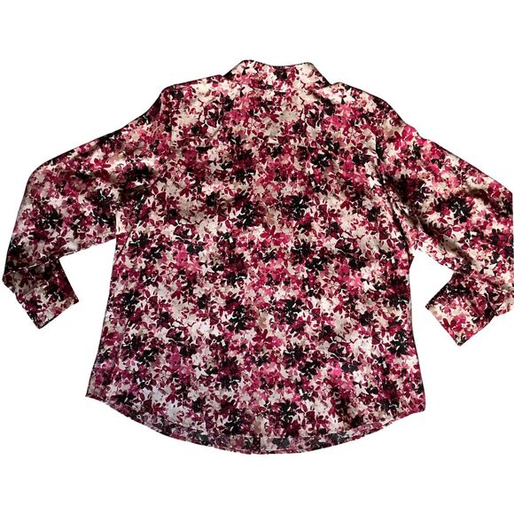 Foxcroft Button Shirt Womens 16W Wrinkle Free 100% Cotton Floral Long Sleeves - Picture 2 of 7